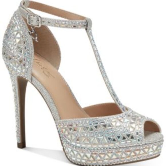 Thalia Sodi Chace Embellished Platform Pum Silver Bling - Picture 1 of 1